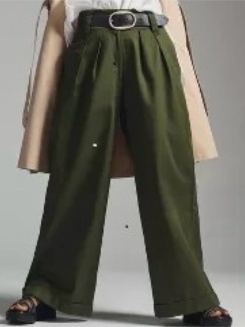 Anthropologie TINY Ulysses Olive Green Wide-Leg Pleated Trousers